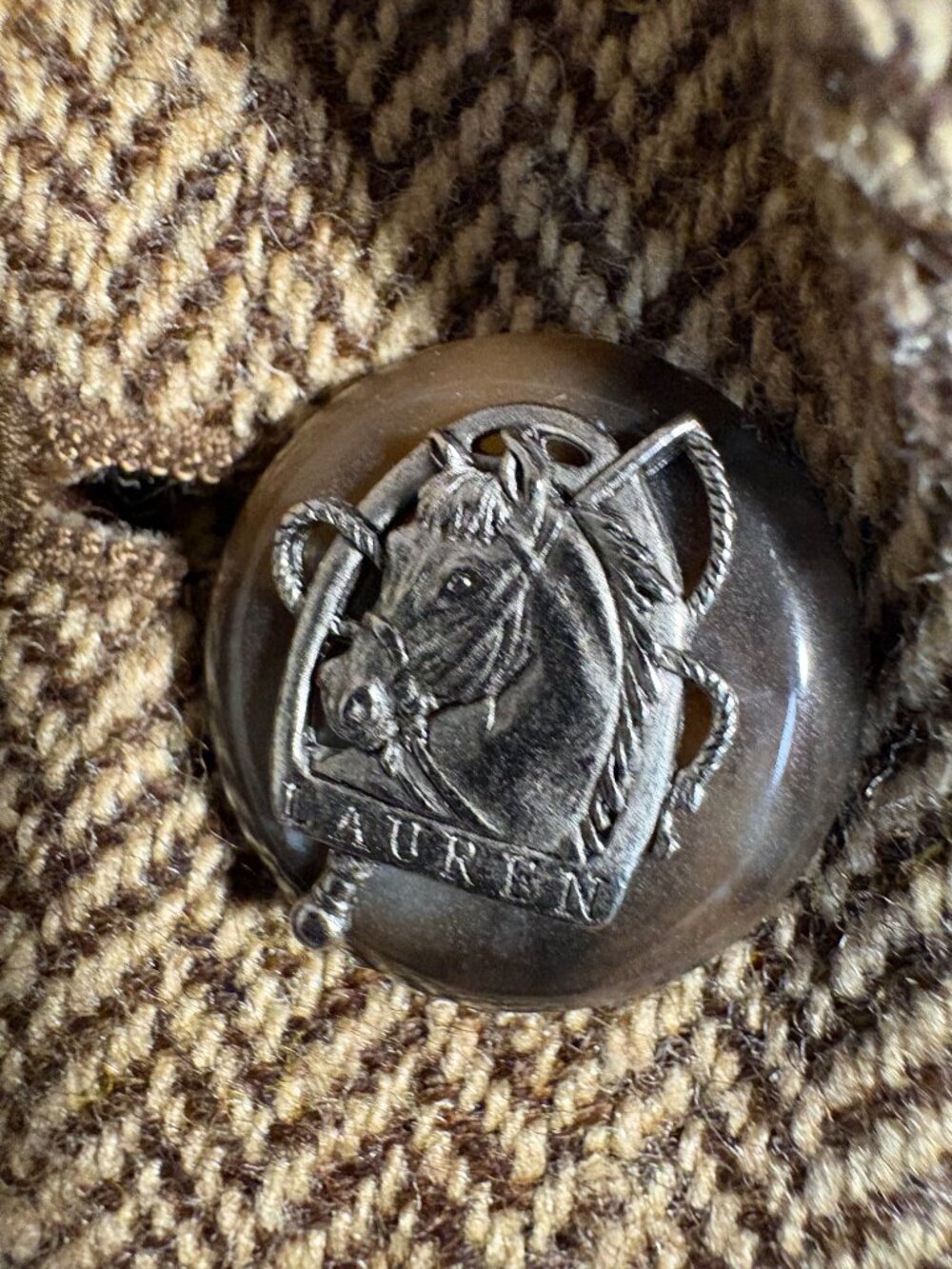 Lauren Ralph Lauren 4P Wool Silk Herringbone Tweed Equestrian Blazer Brown - Picture 6 of 15